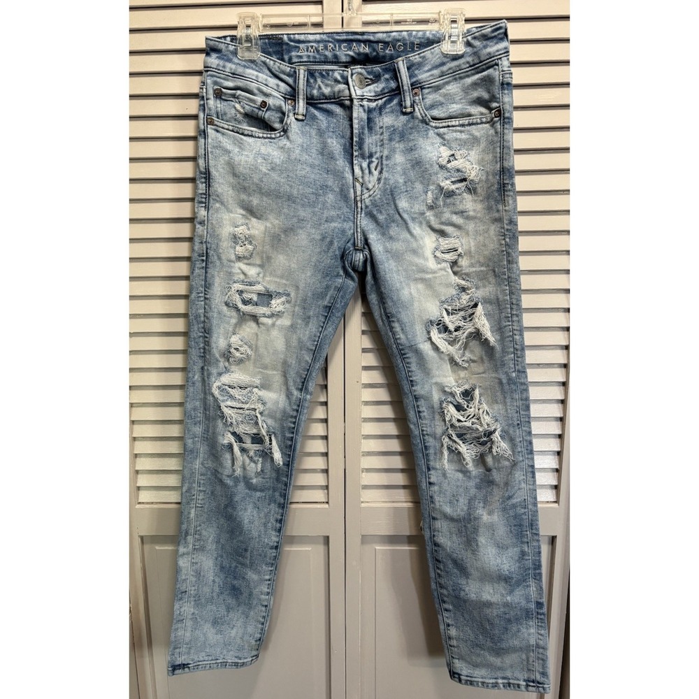 American Eagle Airflex + Light Distressed Skinny Denim Jeans Size 30x30 Mid Rise